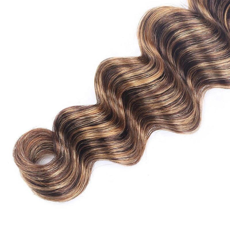 P4/27 Highlight Blonde Bundles Human Hair Deep Wave Bundles Human Hair 18 20 22 Inch Brazilian Hair 3 Bundle Brown Unprocessed Virgin Remy Hair Extensions 50 Gram Per Bundle