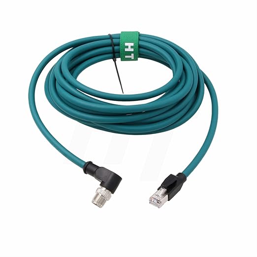 HangTon Right Angle M12 Ethernet 8 Pin X-Code RJ45 Cable for Datalogic Matrix 220 320 Reader IV3 Cognex IS8000 DM470 Vision Camera Sensor Reader 5M