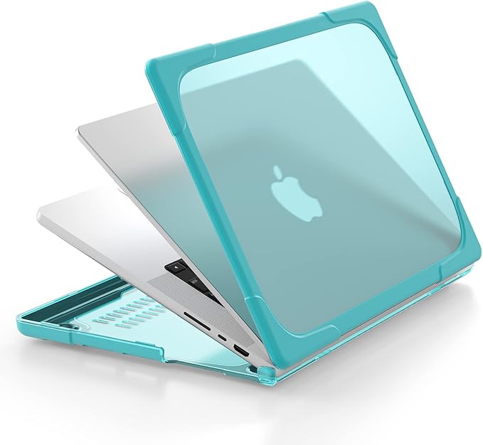 Batianda Heavy Duty Case for New MacBook Pro 16 inch 2026 M5 2024 M4 2023 M3 2021 M2 Pro Max Chip- Ergonomic Foldable Kickstand (Holds 22lbs/Zero Wobble) Matte Translucent Rugged Armor Cover, Blue