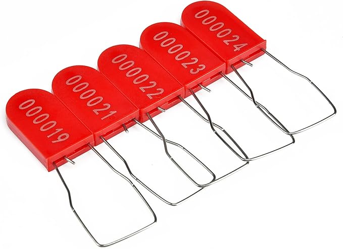 LeadSeals 100PCS Plastic Padlock Security Seals Metal Wire Padlocks Electric Meter Seal Disposable Anti-Tamper Lock Numbered Anti Tamper Tag Hasps Red