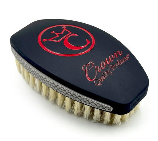 NEW OLIVE MEDIUM Crown Quality Products Curved 360 Wave Caesar 2.0 Mixed Boar Bristle Hairbrush - Non-Slip Grip, Waterproof, Debossed Logo, Indestructible Body - The Ultimate 360 Wave Brush
