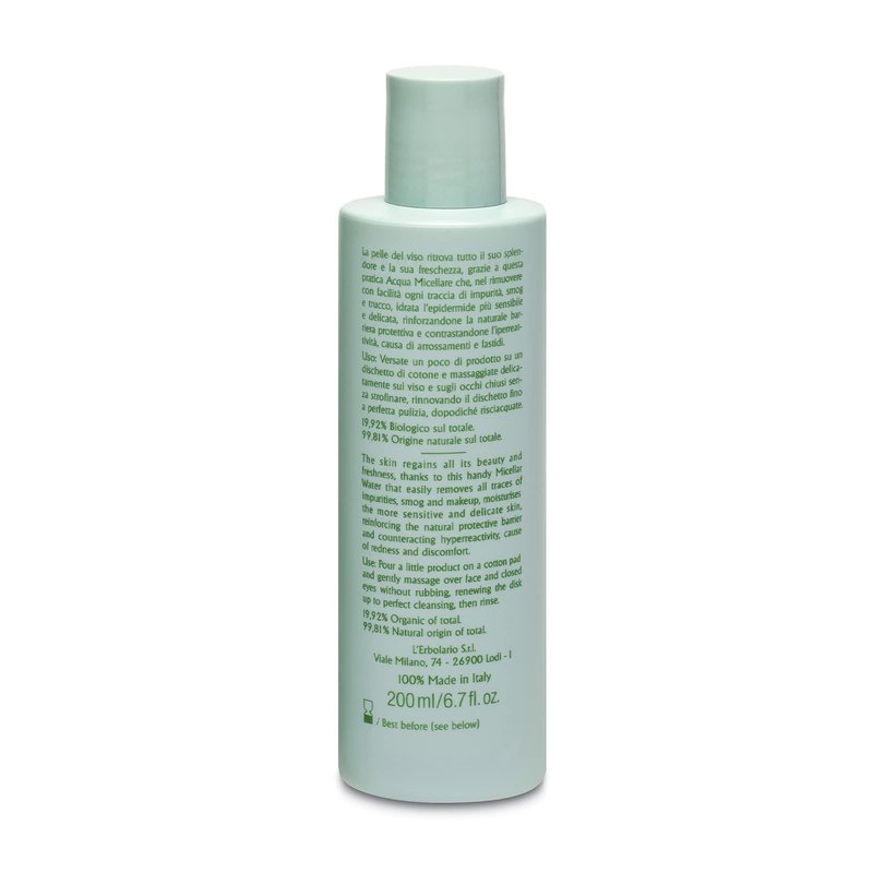 L'Erbolario Delicalma Face Micellar Water - Removes Traces Of Impurities And Make-Up - Moisturizes Sensitive Skin And Soothes Irritation - With Protective And Softening Properties - 6.7 Oz Cleanser