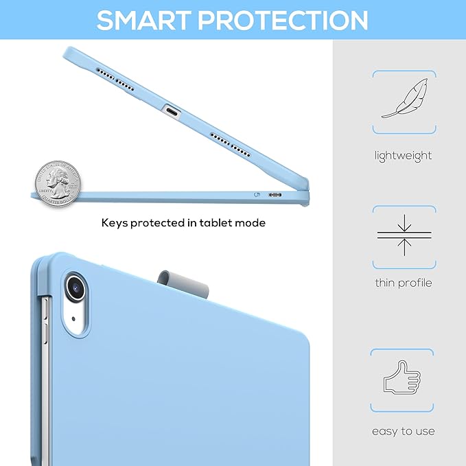 typecase Touch iPad 11th 10th Generation Case with Keyboard (11" 2025, A16 & 10.9" 2022) – 360° Rotatable, 11-Color Backlit, Multi-Touch Trackpad, Pencil Holder, Thin & Light – Sky Blue