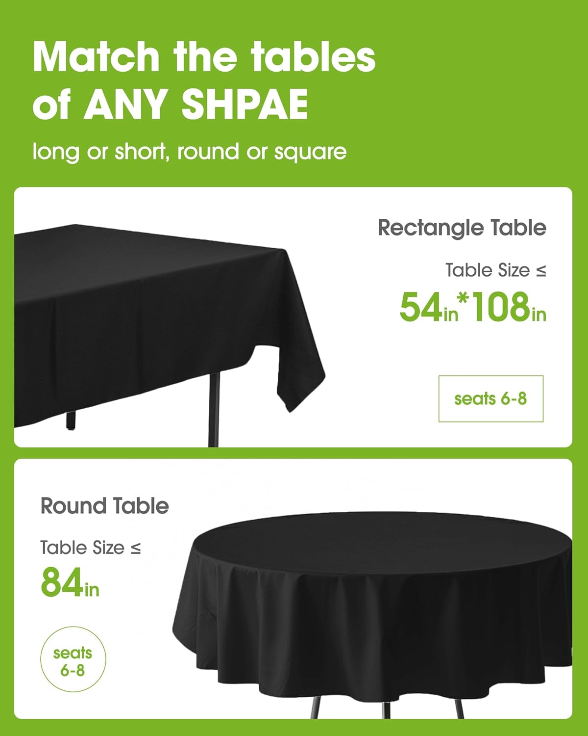 Pureegg Disposable Plastic Tablecloths - 12 Pack, 54 x 108 Inch, Leakproof & Sturdy for Parties, Picnics, Halloween, White & Black