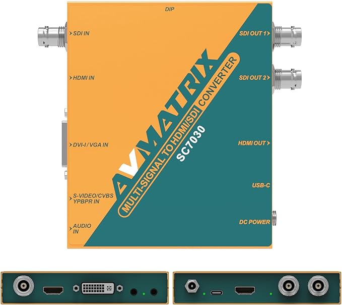 AVMATRIX SC7030 Multi-Signal Converter, SDl/HDMl/DVI-I/VGA/CVBS/S-Video/YPbPr to HDMI/SDI, 1080P Video Converter, UP/Down Scaling SDI Splitter, Audio Embedding & Aspect Ratio Adjustment
