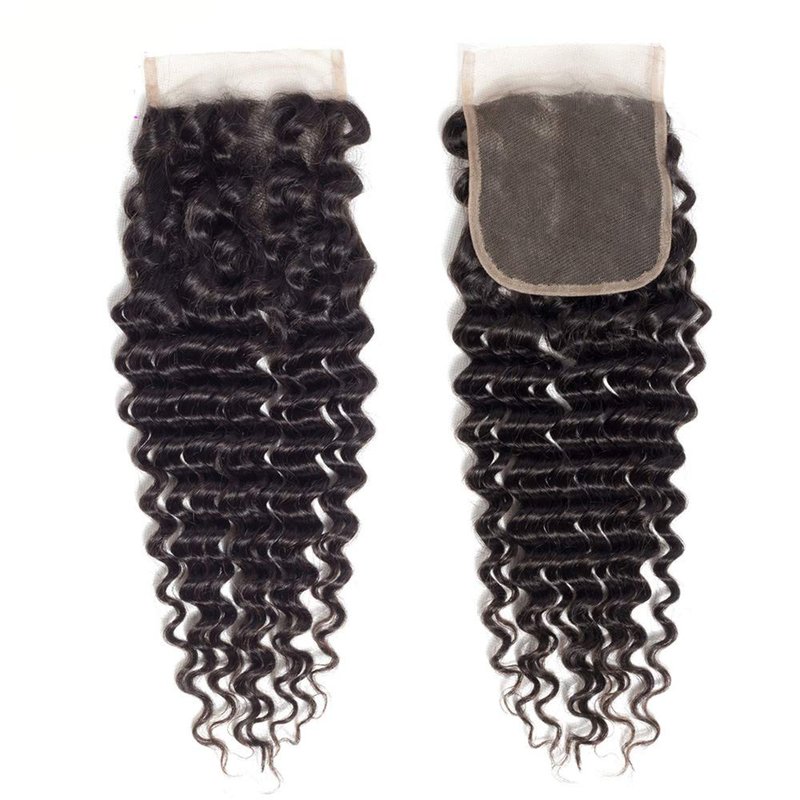 Brazilian Virgin Human Hair Deep Wave Lace Closure 4x4 Free Part 100% Unprocessed Virgin Brazilian Deep Curly Human Hair Lace Closure Natural Black Color (Deep12Inch 4X4 Closure)