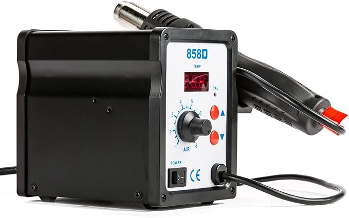CREWORKS 858D Rework Station, 110V SMD Soldering Rework Station with Hot Air Heat Gun Set, LED Digital Temperature Display Screen Electric Desoldering Welding Iron Kit for Electronics Repairing