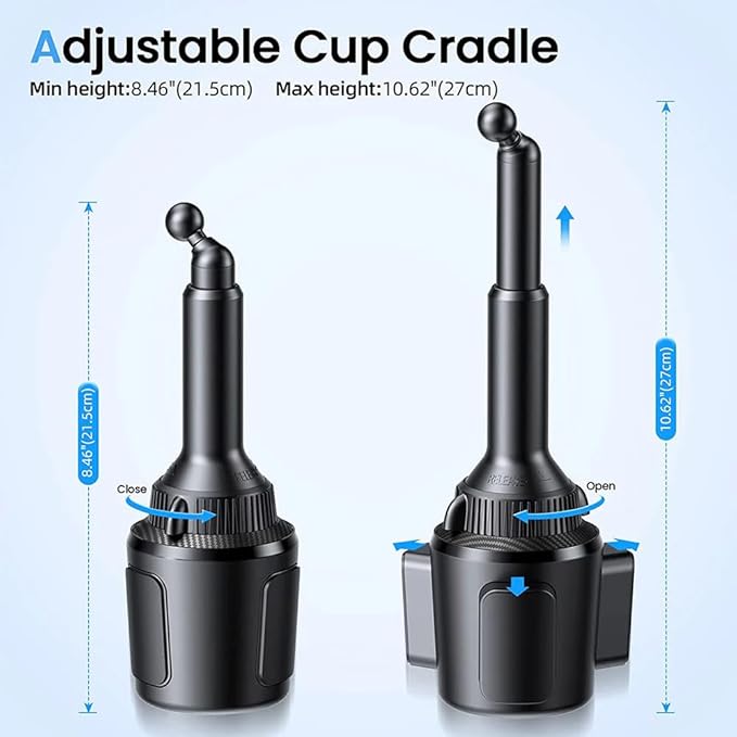 APPS2Car Cup Holder Phone Mount Wireless Car Charger, 15W Qi Fast Charging Car Mount, Adjustable Long Arm & 360° Rotation, Fits 3"–4" Round Cup Holders Compatible with All Smart Phones