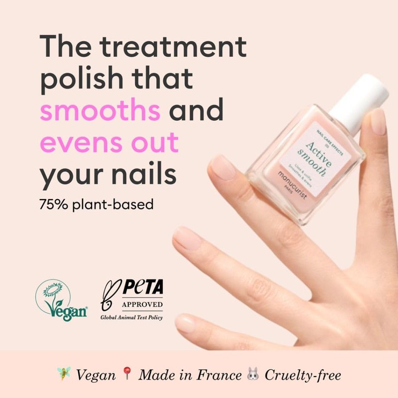 Manucurist Active Smooth 00 Nail Concealer Polish & Care - 2 in 1 Nude Nail Polish : Nail Strengthener and Growth - No Lamp - Ridge Filler for Nails - Natural Rosé Nail Polish