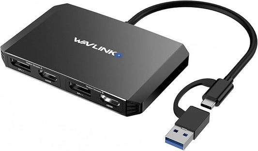 WAVLINK USB C or USB 3.0 to Dual HDMI/DisplayPort Adapter, Displaylink Monitor Splitter Extended Display for Dual Monitor 4K@60Hz, HDMI/DP Splitter Compatible with Mac M1-M5/Neo,Window Laptop-Black