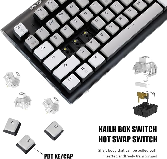 Hexgears GK735 Wired Full Size Mechanical Keyboard, Aluminum Housing Built for Gamers w/Kailh Box White Switch, White Backlit + Surrounded by RGB Light Strip, 104 Keys Gaming Keyboard for PC/Mac