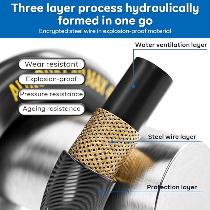 AURORA CAR Pressure Washer Hose 100FT with 3/8 Inch Quick Connect, Kink Resistant High Tensile Wire Braided, with 2 pcs M22 14mm Adapter Set, 4200 PSI Power Washer Hose