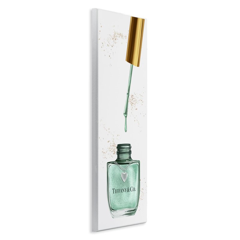 Stupell Industries Makeup Nail Polish Brush Cyan Gold Fashion, Design by Artist Ziwei Li Wall Art, 7 x 17, Wood Plaque