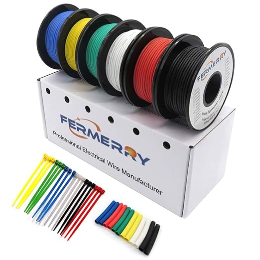 Fermerry 30 AWG Stranded Wire Spool 10ft Each 6 Colors Flexible 30 Gauge Silicone Hook up Wire Kit Electrical Tinned Copper Wire