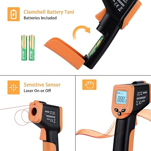 Pizza Oven Laser Thermometer Gun for Cooking, OnniOne Infrared Thermometer for Blackstone Griddle, -58℉~1022℉ Non Contact Grill Temperature Gun with Carrying Storage Bag, LCD Backlit (NOT for Human)