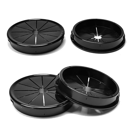BOPOREAE 4 Pcs Cable Grommet, Snap Bushing 2-1/2" (63 mm) Mounting Diameter, Flexible Petal-Shaped Buckle Round Nylon Desk Grommet for Wires Through Countertop Cord Organizer and Protection, Black