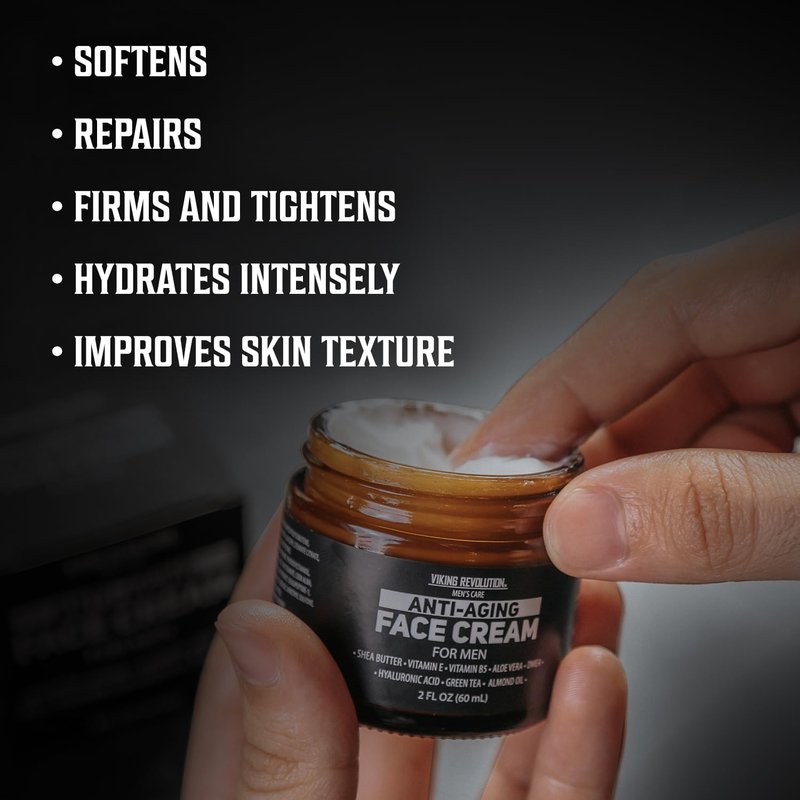 Viking Revolution Mens Anti Aging Face Cream - Mens Face Moisturizer for Men with Hyaluronic Acid, Aloe Vera, Vitamin E - Wrinkle Cream for Men with Vitamin B5, Green Tea (2 Fl Oz)