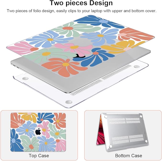 LCMOCICO for MacBook Air 13 inch Case 2021 2020 2019 2018 A2337 M1 A2179 A1932 Cover with Touch ID, Crystal Plastic Printed Pattern Hard Shell Case Keyboard Skin Screen Protector, Colorful Flowers