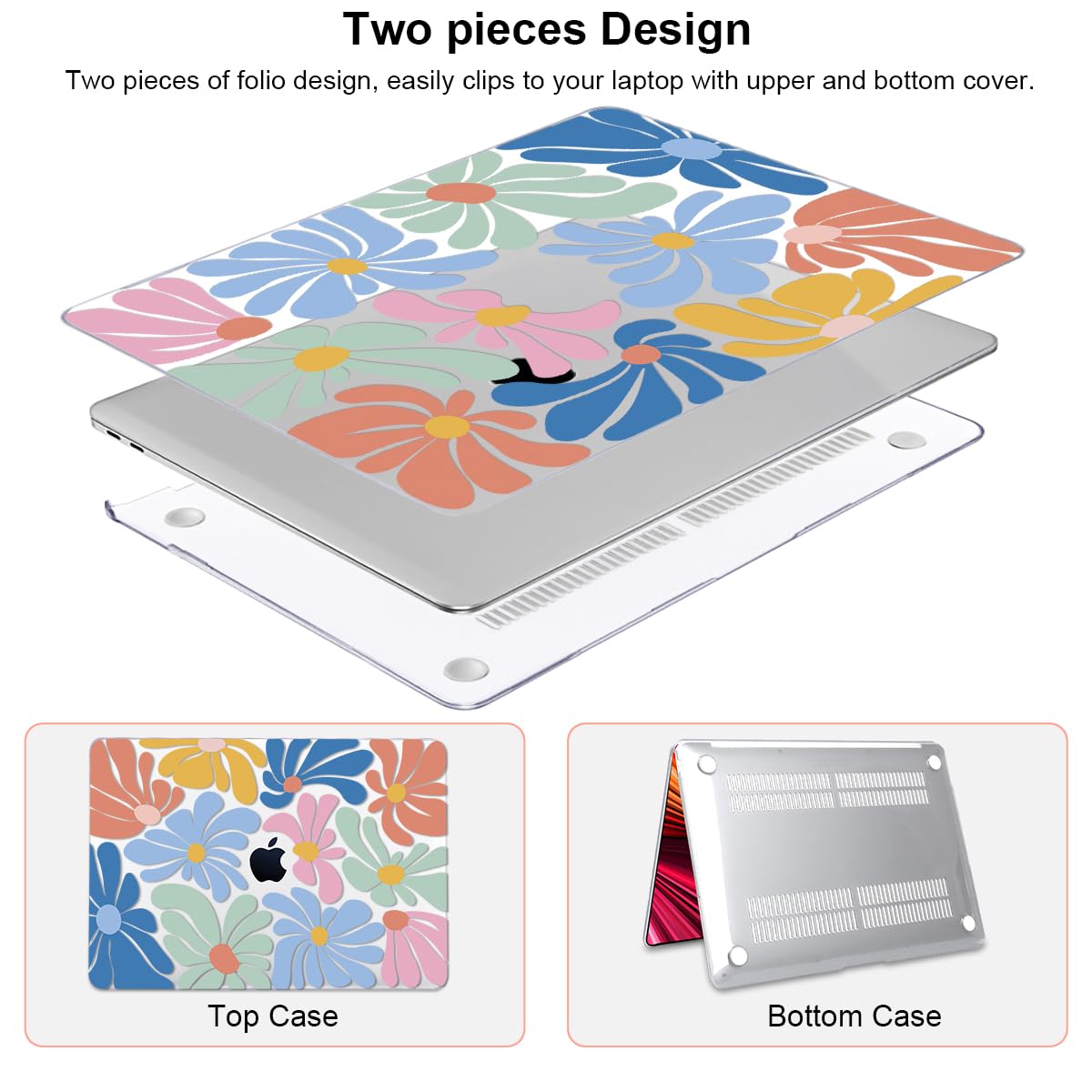 LCMOCICO for MacBook Pro 13 inch Case 2022 2021 2020-2016 A2338 M2/M1 A2251 A2289 A2159 A1989 A1706 with Touch ID, Plastic Hard Shell Case Keyboard Skin Screen Film Webcam Cover, Colorful Flowers