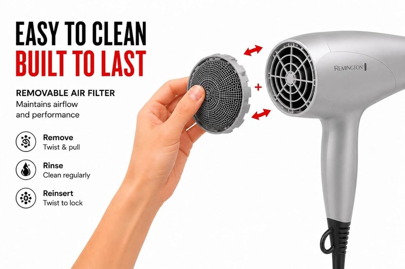 Remington Hair Dryer - Damage Protection with Ceramic Ionic Tourmaline Technology | Grey, 3-Piece Set with Diffuser & Concentrator