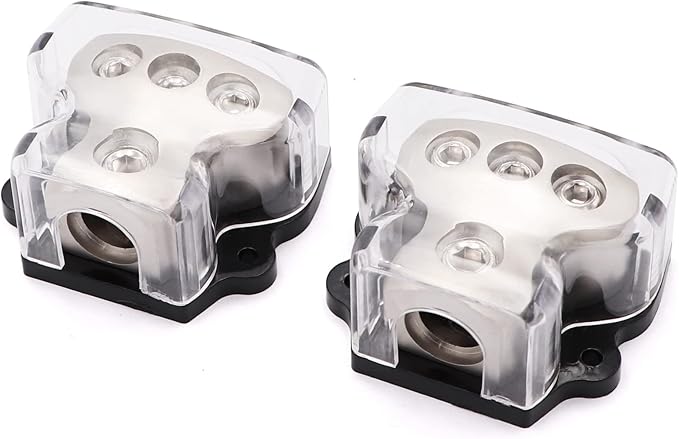 TuoLauthon 3 Way Power Distribution Block 1x 0 Gauge in 3X 4 Gauge Out Amp Power Distribution Ground Distributor Connecting Block for Car Amplifier Audio Splitter,2Pcs
