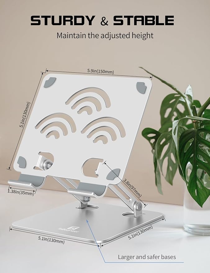 ToBeoneer Tablet Stand, Adjustable Tablet Holder for Desk, Premium Aluminum Portable Holder for iPads, Kindle, Switch, and Smartphones, Fits 4-12" Devices Silver, Pro Size