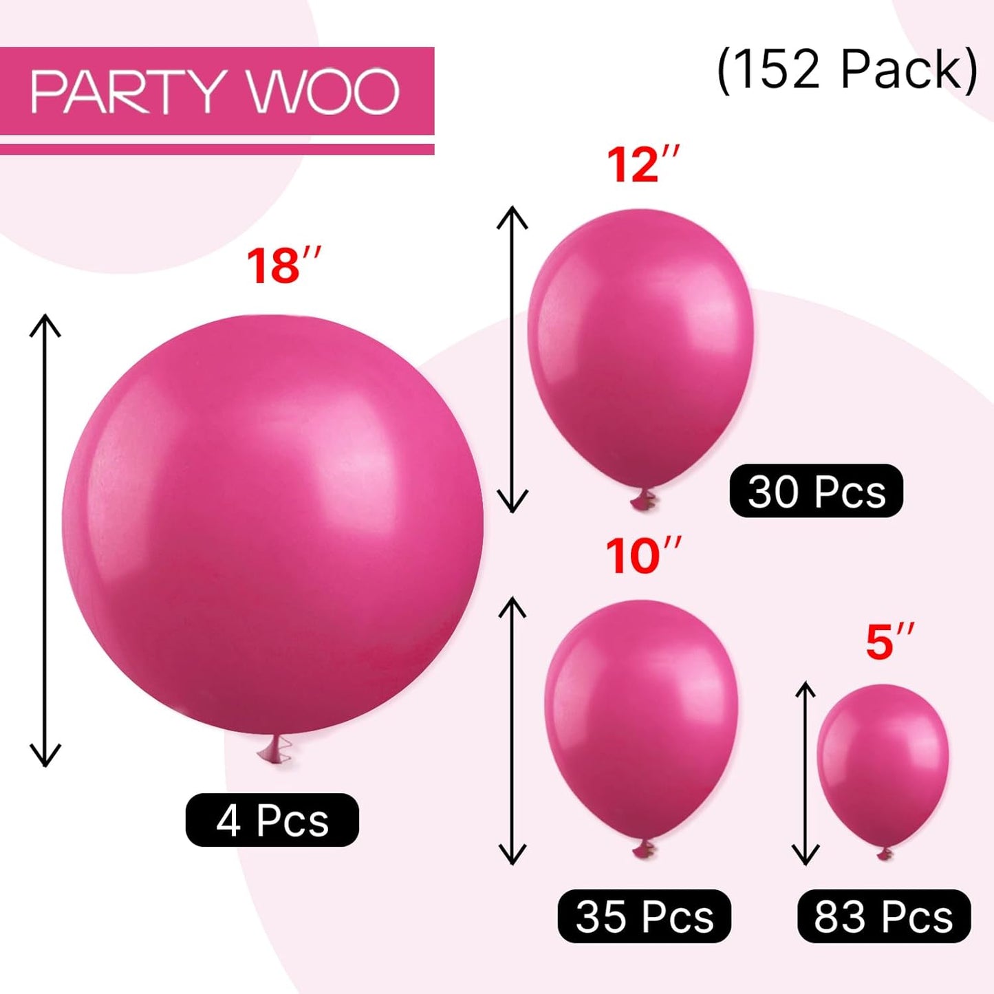 PartyWoo Hot Pink Balloons - 152-Piece Arch Kit with Various Sizes for Baby Showers & Birthdays