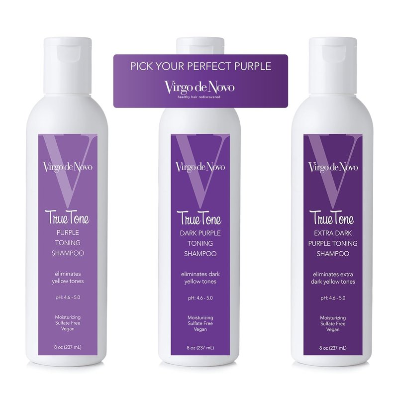 Virgo de Novo Dark Purple Toning Shampoo - Neutralizes Brassiness, Brightens Blonde & Grey Hair | Sulfate-Free, 8 oz