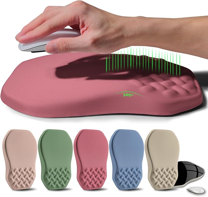 Gleamtide Ergonomic Raised Mouse Pad Wrist Support with Bilateral Slope Memory Foam Mousepad for Wrist Rest and Carpal Tunnel Pain Relief 11.8x7.9〃 Melon Pink