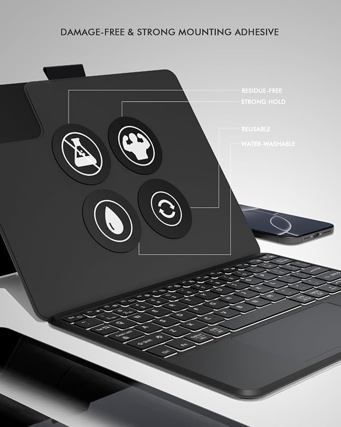 Universal Keyboard Case for 9-11 Inch Tablets, Dual Bluetooth Detachable Keyboard for Android Tablets/iPads/Galaxy Tabs, Magnetic Backlit Keyboard with Washable Adhesive Mount&Any-Angle Stand&Trackpad