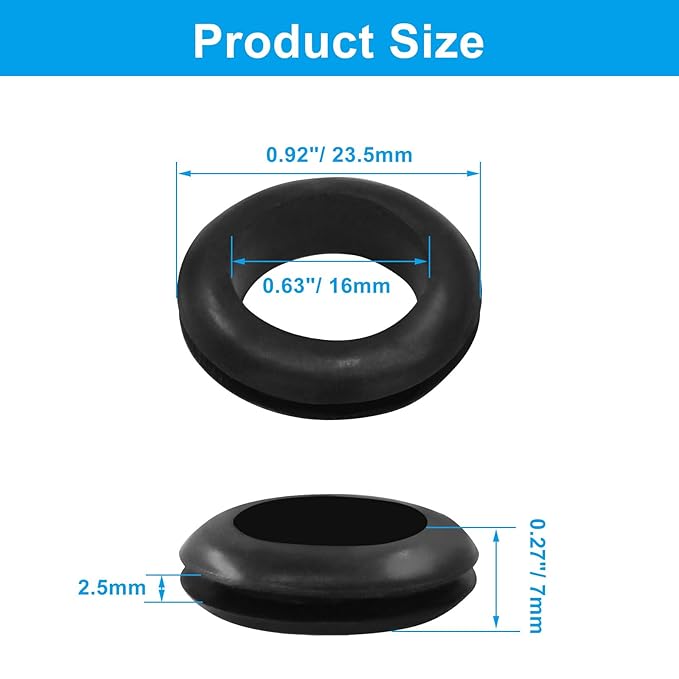 Kyuionty 24 Pcs Rubber Grommets, 5/8" Inside Diameter 3/4" Drill Hole Rubber Wire Grommets O Ring Grommets for Wire, Firewall, Cables, Plugs, Automotive(Black)