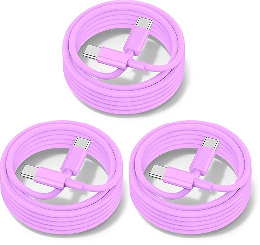60W USB C to C Cable [3Pack] iPhone 17Air 16e 15 Fast Charging Cable,6ft Long USB-C to USBC Power Cord for iPhone 17/16/15 Pro Plus Pro Max, MacBook Pro Air/IPad/iPad Pro 12.9/11,AirPods 4(Purple)