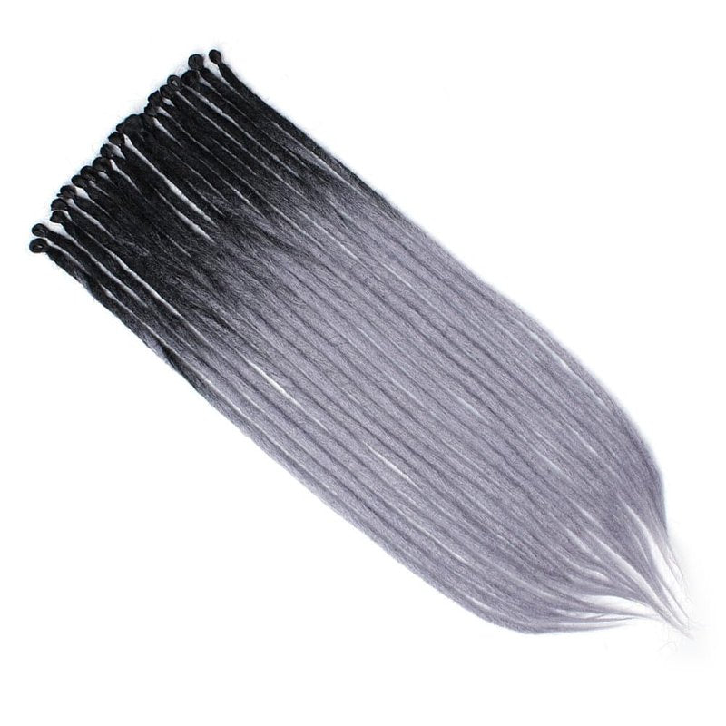 Kraler 24-Inch Ombre Black to Grey Dreadlock Extensions - 40 Strands Thick Synthetic Hair for Hip Hop Style | 1cm Width