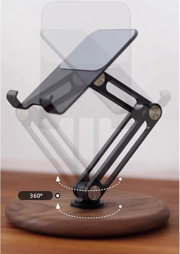 xjwoodsmart iPhone Stand for Desk, Phone Stand Adjustable Foldable, Cell Phone Holder 360 ° Rotation, Compatible with iPhone 17 16 15 14 13 12 Pro Xs Xs Samsung Galaxy Tablets All Phones, Walnut Wood