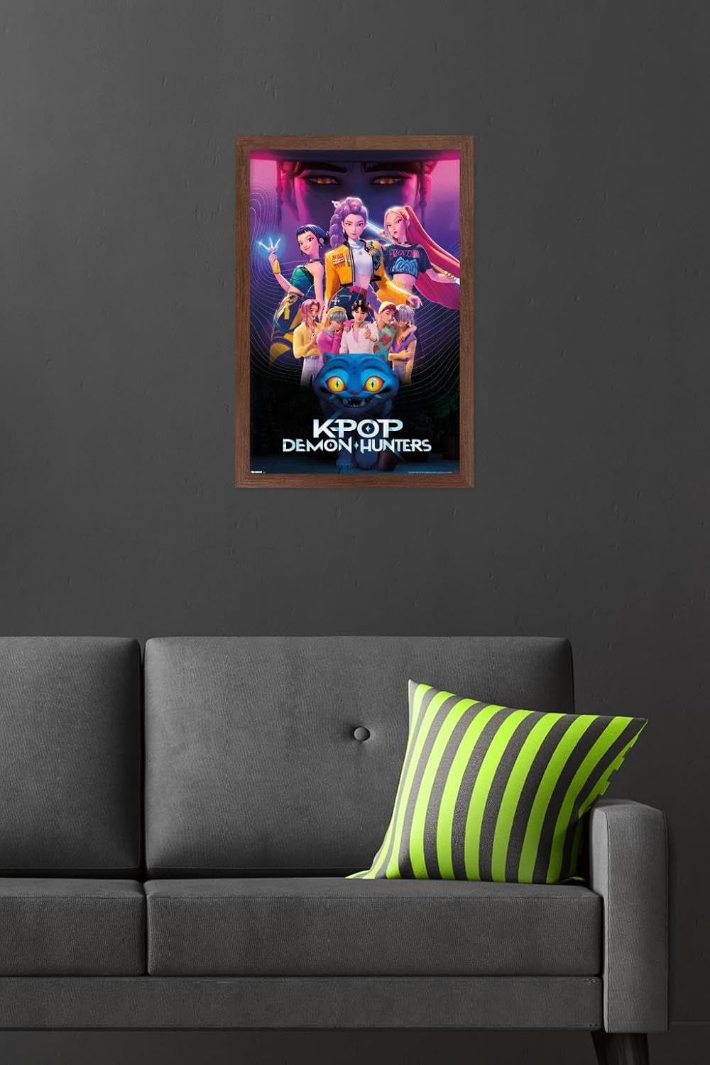 Netflix KPop Demon Hunters Wall Poster - Framed Mahogany, 22.4L x 14.7W for Stylish Decor
