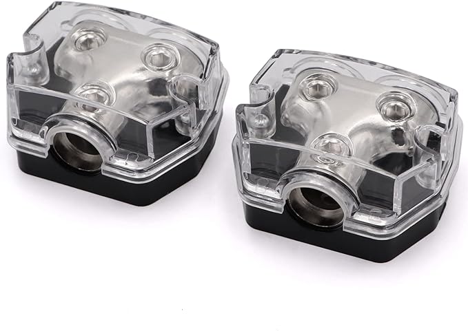 TuoLauthon 2 Way Power Distribution Block 1x 0 Guage in 2X 0 Guage Out Circuit Protector Distribution Connecting Blocks for Car Audio Splitter,2Pcs