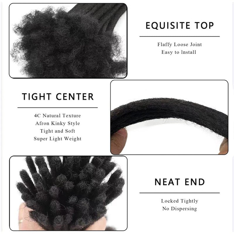 Loc Extension Human Hair 0.4cm Width 6inch 40 Strands 100% FUll Handmade Permanent Dreadlock Extension Human Hair for Women/Men/Kids Can Be Dyed Bleached Curled (Width 0.4cm Natual Black)