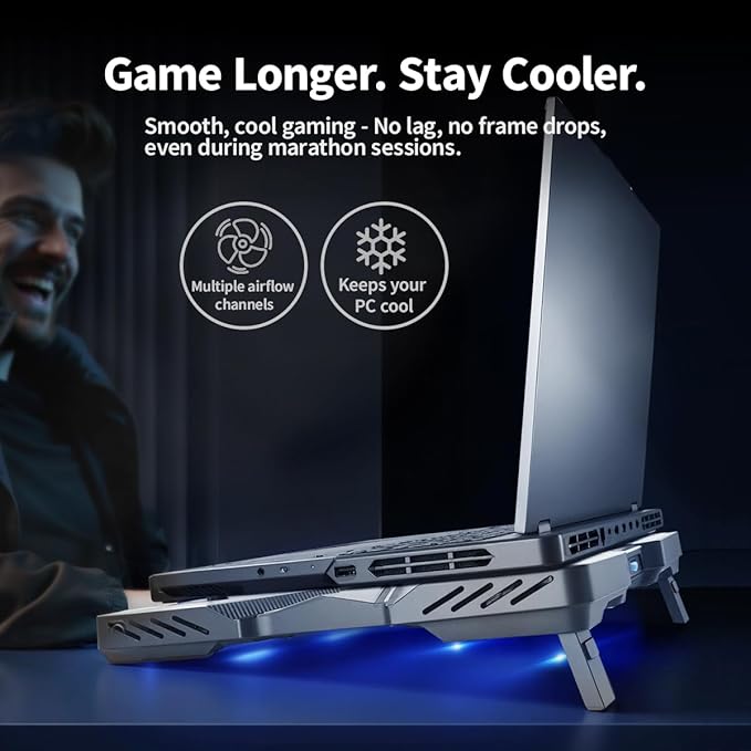 Yiodelu Thermoelectric Laptop Cooling Stand with 5 Fans - Adjustable Height for Laptops up to 19", Compatible with MacBook, Alienware, ROG & Gaming Laptops