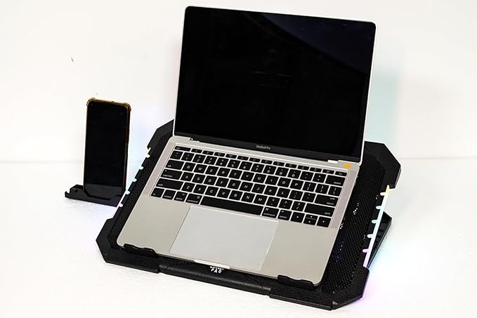 KEROLFFU RGB Gaming Laptop Cooling Pad 17-12Inch 4Fans (Customized RGB Sidelight with Switch,Laptop Fan Speed Adjustable,5 Heights Adjustment with Phone Holder)Fit Apple MacBook Laptop Fan Cooling Pad