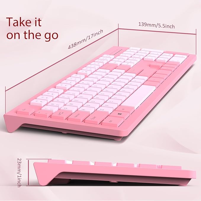 Wired Keyboard, Ultra-Thin USB Wired Computer Keyboard, Low-Profile Keys, Spill-Resistant, Multimedia Keys, Compatible with Windows, Mac, Chrome, Linux, and Android-Rose Pink
