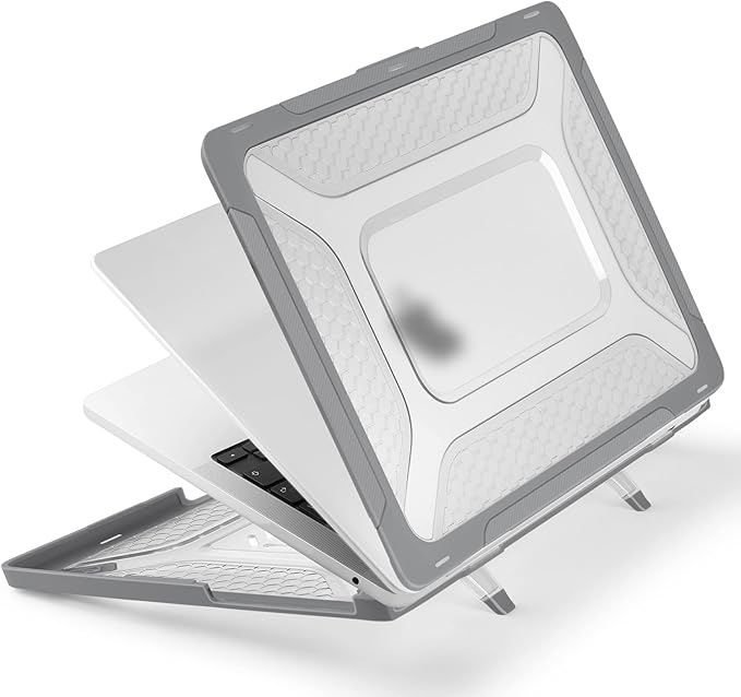 Batianda Extreme Heavy Duty Case for New MacBook Air 13.6 inch 2026 M5 2025 M4 2024 M3 2022 Release - Anti-Slip Rubberized Stand (Holds 25lbs) Honeycomb Exoskeleton Max Cooling & Stability - Grey