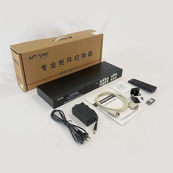 MT-VIKI 4K HDMI Matrix Switch 4x4 with Audio Extraction +Web GUI+ Remote, Rack Mount Switcher & Splitter, 4K@30Hz, EDID, RS232, LAN Port, APP for Conference Room, Church (4 in 4 Out)