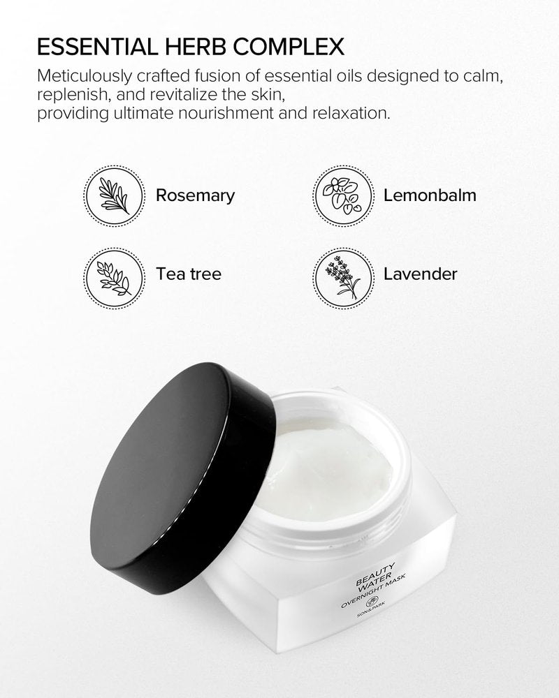 SON&PARK Overnight Sleeping Cream Hydration Balm Mask with Rose Water Beauty water & BHA Complex, Essential Oil [Lavender, Lemon] to Hydrate, Boost Skin Barrier, and Calming Break Out