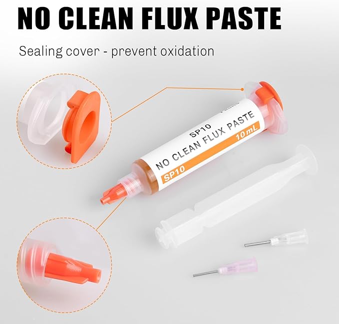 TOWOT No-Clean Soldering Flux Paste for Electronics, 10 ml, Pneumatic Dispenser with Plunger & Dispensing Tip