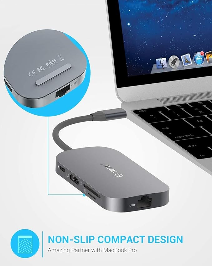USB C Hub, Docking Station, 9-in-1 Type C Hub with Ethernet Port, 4K USB C to HDMI, 2 USB 3.0 Ports,1 USB 2.0 Port, SD/TF Card Reader, USB-C Power Delivery, Portable for Mac Pro and Other Type