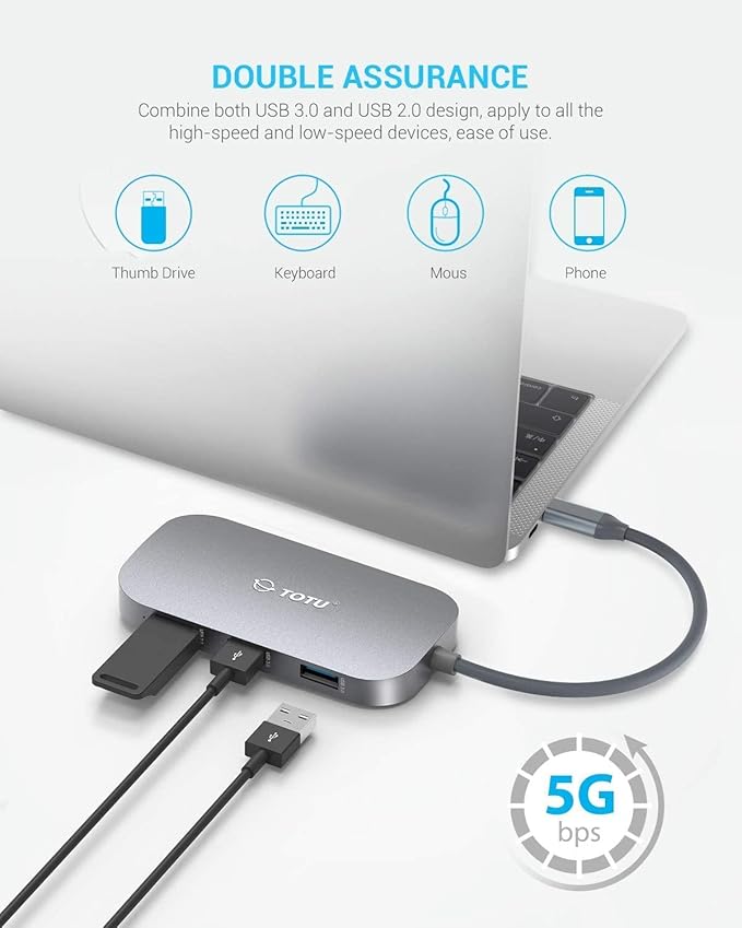 USB C Hub, Docking Station, 9-in-1 Type C Hub with Ethernet Port, 4K USB C to HDMI, 2 USB 3.0 Ports,1 USB 2.0 Port, SD/TF Card Reader, USB-C Power Delivery, Portable for Mac Pro and Other Type