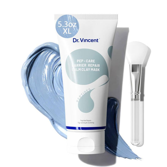 Dr Vincent Deep Pore Cleansing Blue Clay Mask for Face, Zero Pore Blackhead Mud Facial Mask with Niacinamide for Even Out, Hydrating Mud Mask with Brush for All Skin Types, 5.3 oz Large Size