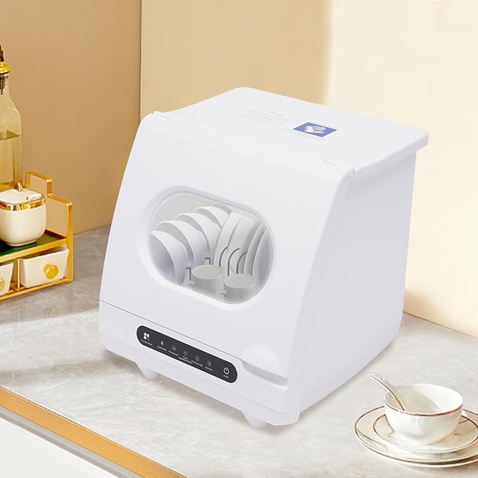Countertop Dishwasher, 800W Portable Mini Dishwasher with 5 Wash Programs Fully Automatic Dishwashing Machine 360° Rotation Flushing Low Noise for Homes, Dormitories, RV
