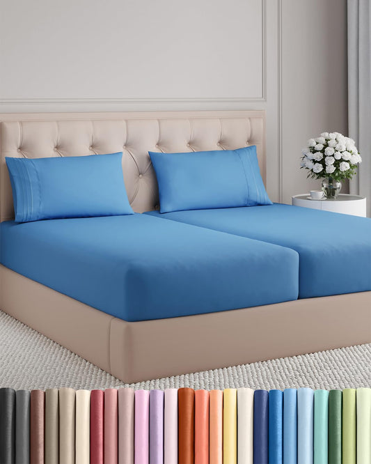 Royal Blue Split King Size 5-Piece Sheet Set | Comfy, Breathable & Cooling Hotel Luxury Bedding