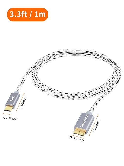 CableCreation USB C to Micro B Short Cable Braided 3.3FT,10G Micro B to USB C External Hard Drive for iPhone 15/16/17,Samsung Galaxy S24,Seagate WD Westgate My Passport,MacBook Pro/Air,iPad/Tablet